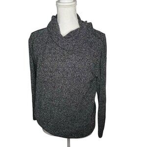 Roots Canada Womens Black White Marled Knit Sweatshirt Long Sleeve Cowl Neck XS